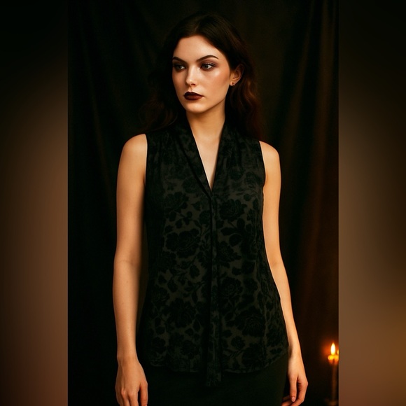 Vintage Y2K Spense M Velvet Floral Burnout V-Neck Top Whimsigoth Witchy Grunge - Picture 2 of 10